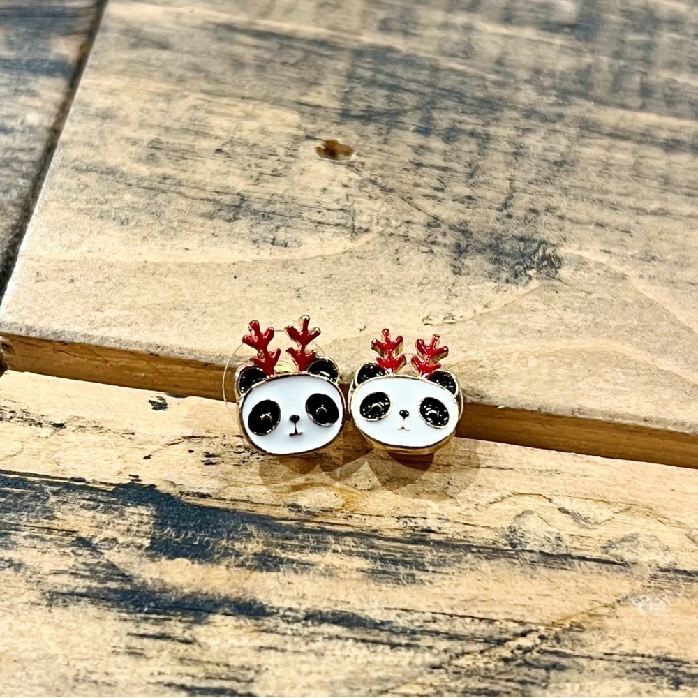Christmas Reindeer Panda Stud Earrings